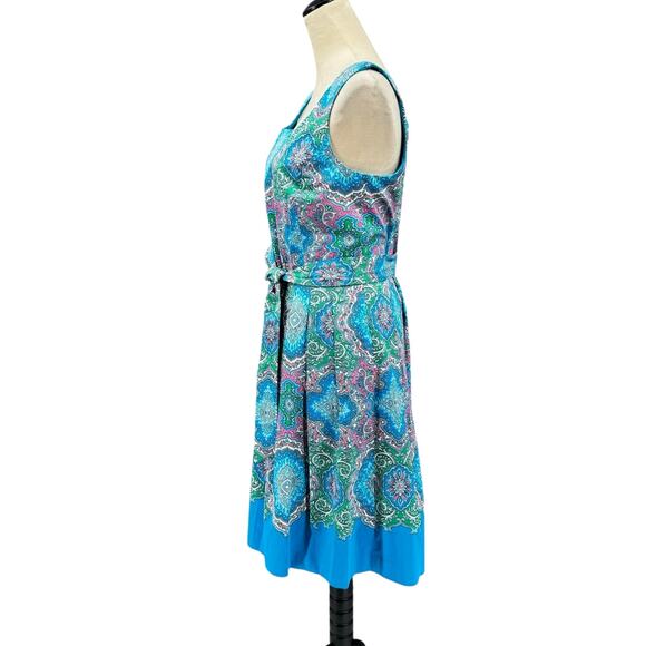 Talbots Blue Paisley Print Belted Sleeveless Fit & Flare Midi Dress Maximalist - Picture 4 of 12